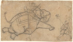 Running Elephant (recto), Practice Sheet of Elephant Sketches (verso) by Unbekannt