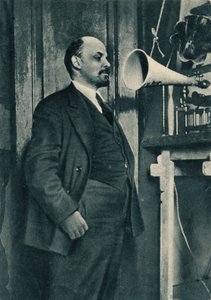 Russian Bolshevik Leader Vladimir Lenin at a Radio Recording in the Kremlin, Moscow, Russia, 1919 by Unbekannt