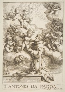 Saint Anthony of Padua adoring the Christ Child, copy after Cantarini, 1640 by Unbekannt
