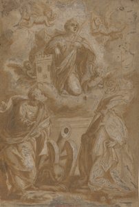 Saint Barbara in Glory with Saints Nicholas and Jerome by Unbekannt