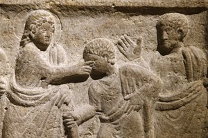Saint Victor abbey, Marseille. Sarcophagus detail: Jesus curing a blind man, France by Unbekannt