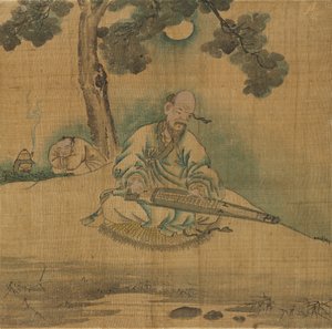 Scholar Playing a Qin by Unbekannt