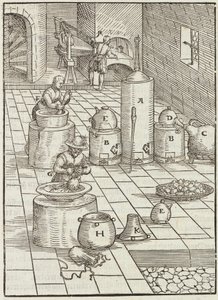 Separation of Gold and Mercury Ores - Engraving from Description of Ores and Principal Mining Methods, by Lazarus Ecker