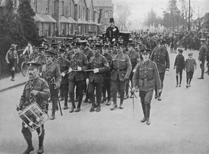 Sergeants hauling the bridal coach from the church