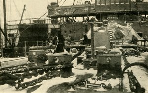 Ship supplying coal in freezing conditions, First World War by Unbekannt