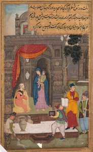 Simeon Kneels in Front of Mary and Jesus After Recognizing Them, from a Mirror of Holiness by Unbekannt