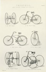 Six Early Forms of Bicycles and Tricycles, 19th Century by Unbekannt