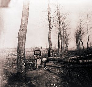 Soldier with pack on his back