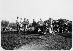 Soldiers of the French Foreign Legion stacking logs, Syria, 20th century by Unbekannt