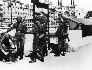 Soldiers with a Telephone Cable on the Pont St Michel, Paris