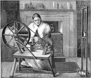 Spitalfields silk worker winding silk in her cottage, London, England by Unbekannt