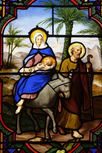Stained glass: the flight to Egypt, Levallois-Perret, France
