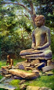 Stone Buddha, a relic of the past glory of Anuradhapura, Ceylon by Unbekannt