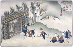 Surveying the entrance to a mine, Japan, c 1850