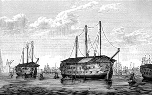 The Danish prison-ships Dronning Maria and Waldemar at Copenhagen, 1848-1849