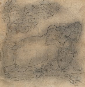 The Elephant King Wrestles a Crocodile: Illustration from a Gajendramoksha Series, late 19th century