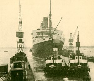 The Majestic Entering Dry Dock Hauled by Tugs by Unbekannt