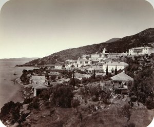The Rossikon St Panteleimon Monastery on Mount Athos, Greece, 1860s by Unbekannt