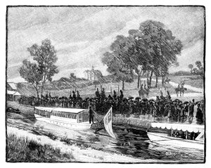 The Royal Visit to Worsley Hall, the State Barge on the Bridgwater Canal