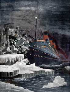 The Titanic colliding with an iceberg, 1912 by Unbekannt
