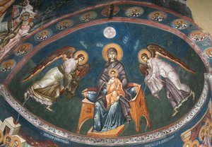 The Virgin Enthroned with Christ Emmanuel with Archangels Michael and Gabriel by Unbekannt