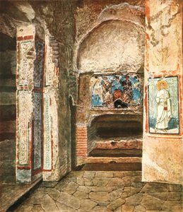 The burial-chapel of SS. Felix and Adauctus in the Catacombs of Commodilla, Rome, Italy, 1928