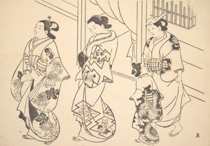 Three Courtesans and a Kamuro Strolling in the Street