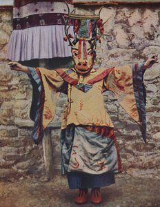 Tibetan lama attired for the devil dance by Unbekannt