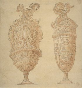 Two Urns Decorated with Human Figures, Animals and Garlands