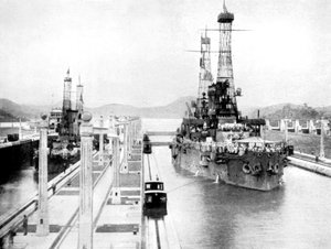 United States Men-Of-War passing through a lock, Panama Canal, Panama, 1926
