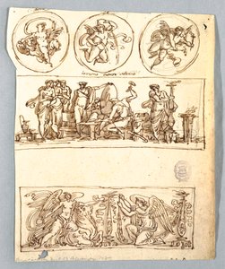 Venus at Forge of Vulcan, Winter, Victories and Three Roundels, Putti as Elements by Unbekannt