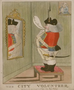 View of a Portly City Volunteer Admiring Himself in the Mirror, 1785