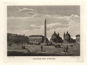 View of the Piazza del Popolo with ancient obelisk from Heliopolis by Unbekannt