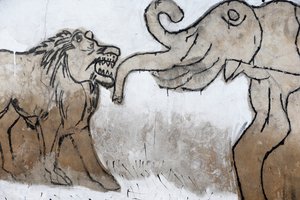 Voodoo Wall Painting on the Akodessewa Fetish Market: Elephant and Lion by Unbekannt