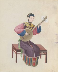 Watercolour of Musician Playing Ruan by Unbekannt