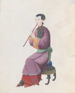 Watercolour of musician playing xiao by Unbekannt
