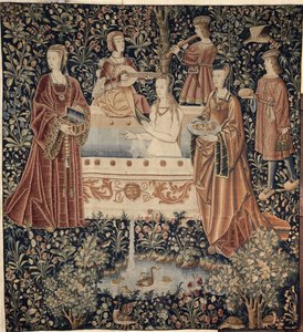 Woman Bathing surrounded by Attendants Tapestry series La Vie Seigneuriale by Unbekannt