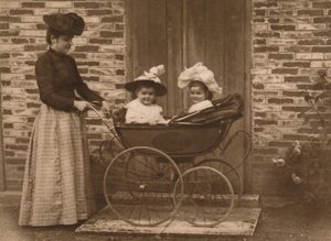 Woman and children in a pushchair, 1937 by Unbekannt