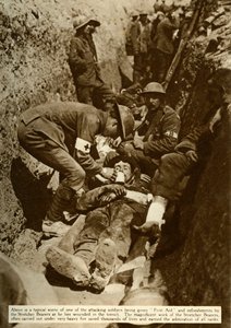 Wounded Soldier Being Treated in the Trenches, Battle of the Somme, First World War, 1916