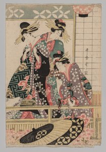 Yoshiwara Women Looking into the Street at Springtime by Unbekannt