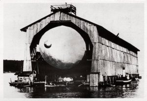 Zeppelin LZ1 in a floating hanger at Manzell, Friedrichshafen, Germany, 1900