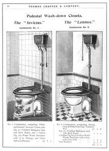Pedestal toilet models equipped with flush by Unbekannt