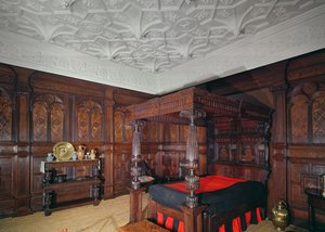 Bed with Inlaid Decoration, 1593, from Corbet Castle, Shrewsbury, Panelling from Sizergh Castle, Cumbria