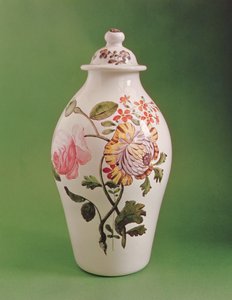 Covered opaque white glass jar of Chinese potiche form, c.1760