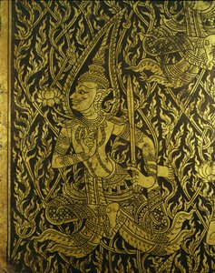 (detail) from a Thai cabinet, ebonised wood inlaid with brass