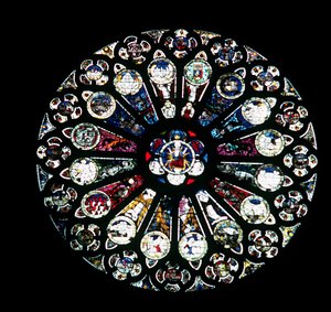 North Rose Window, 13th century stonework, mid-15th century glass
