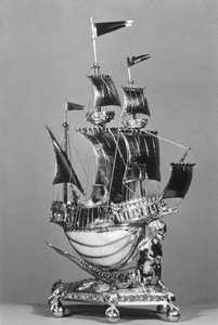 The Burghley Nef, nautilus shell mounted in silver and parcel-gilt by Pierre le Flamand, 1482-83