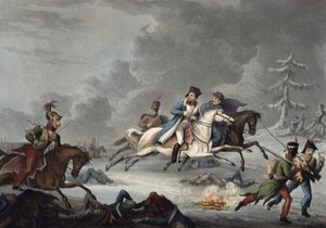 The Flight of Bonaparte from the Battle of Krasnoi by William Heath, published 1 April 1815