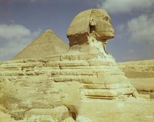 The Sphinx and The Great Pyramid of Khufu at Giza, Old Kingdom, c.2613-2494 BC