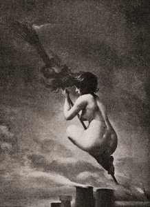 The Witch on Her Broomstick (after a work by L.R. Falero)